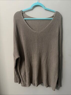 Oversized V-Neck Knit Sweater - Taupe